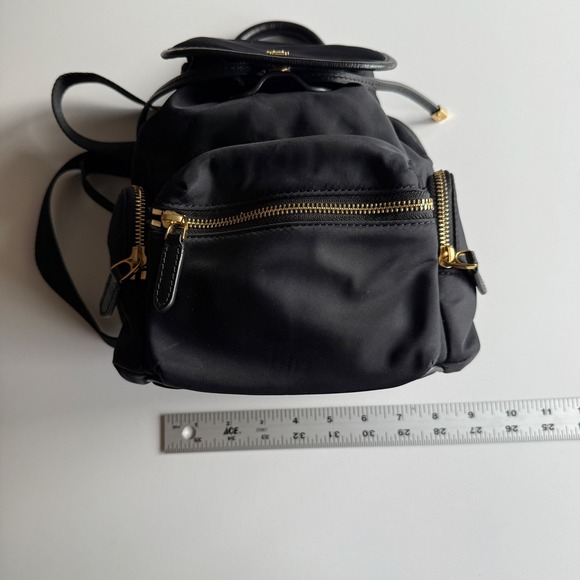 Lauren Ralph Lauren Keely Small Black Nylon Satin Gold Trim Backpack Bag - Picture 12 of 13